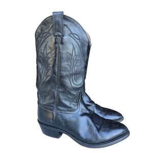 Vintage Tony Lama Black Leather Western Cowboy Boot men size 10 EE
